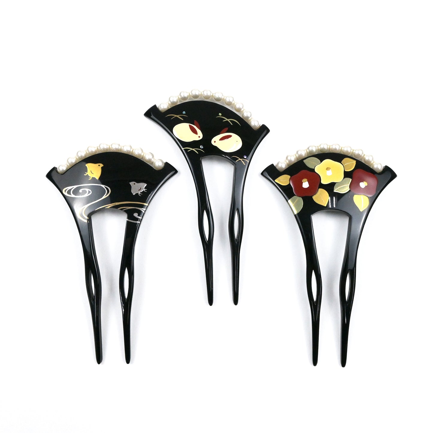 【花しおり】バチ型かんざし パールビーズ付き 椿