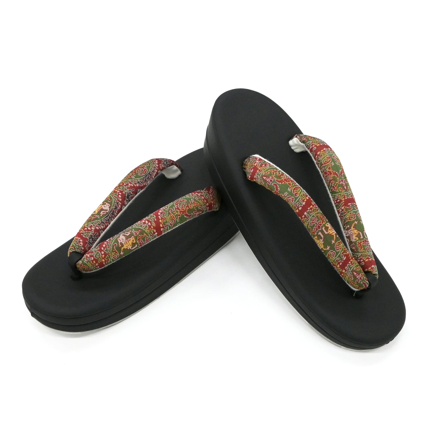 カジュアル草履 龍村美術織物花緒 ブラック「円文白虎朱雀錦」 フリーサイズ 小判型