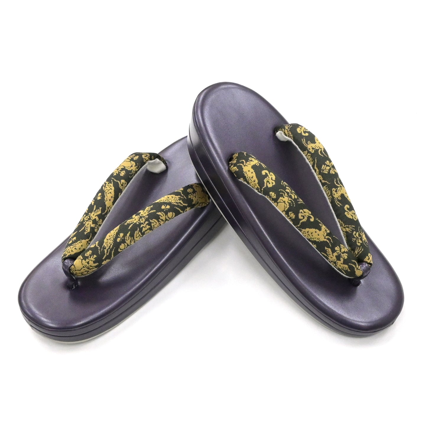 カジュアル草履 龍村美術織物花緒 パープル「山羊花卉文錦」 フリーサイズ 小判型
