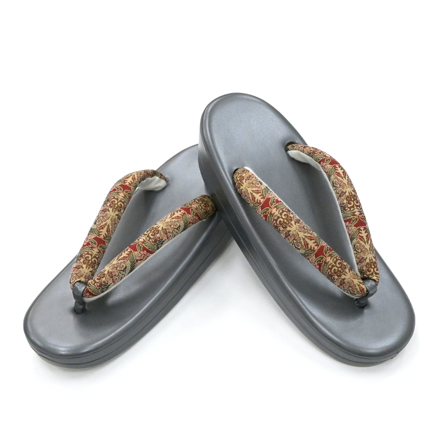 カジュアル草履 龍村美術織物花緒 チャコール「壬生寺裂」 フリーサイズ 小判型