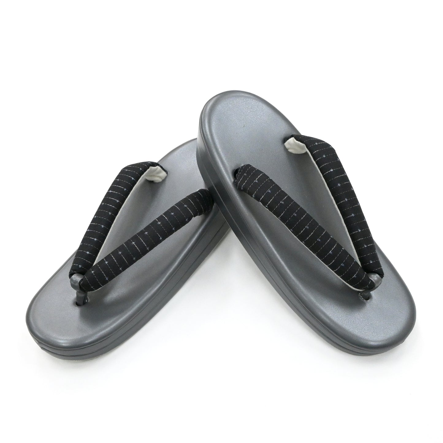 カジュアル草履 大島紬花緒 チャコール フリーサイズ 小判型