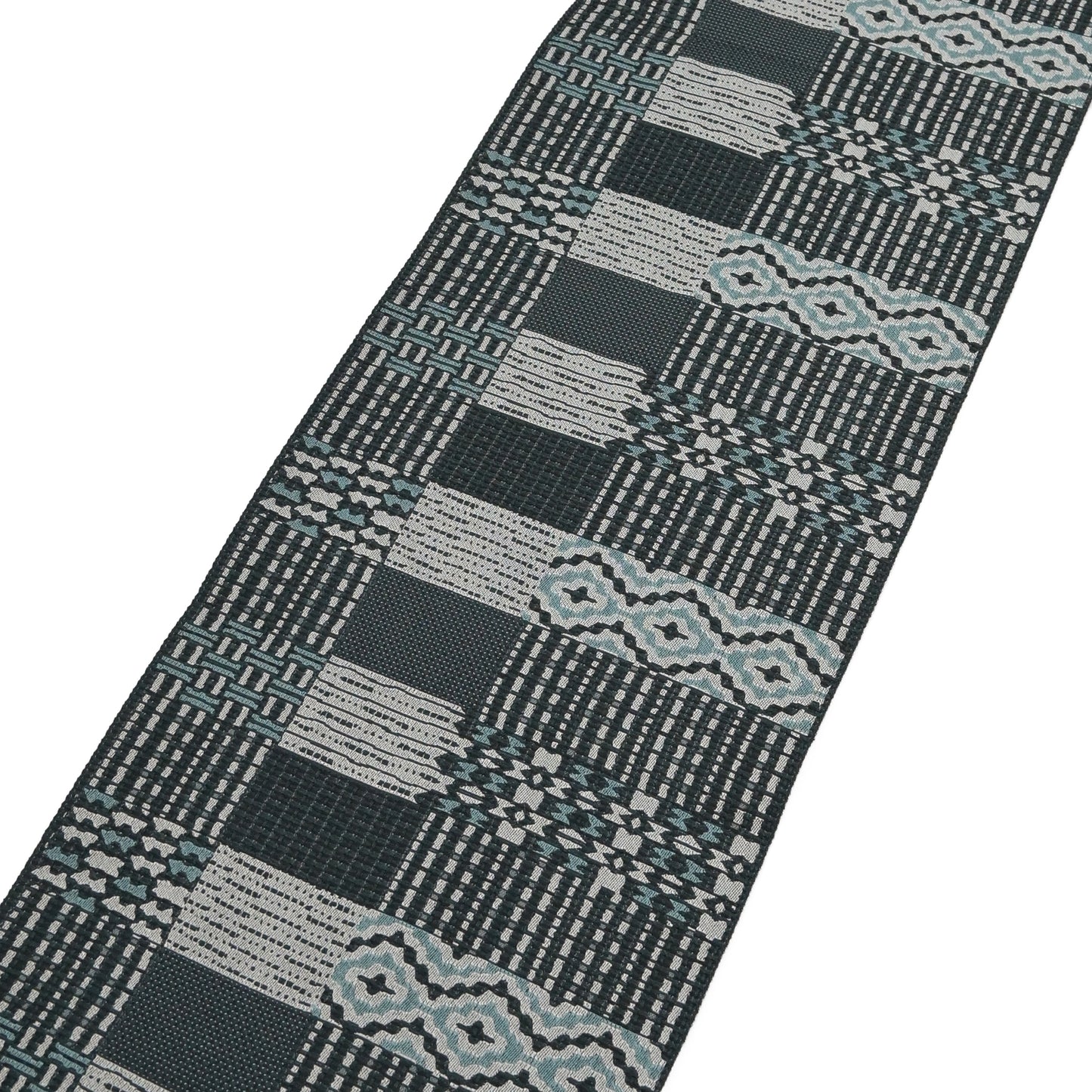 お仕立て上がり八寸なごや帯 幾何格子-グリーン #名古屋帯 #カジュアル