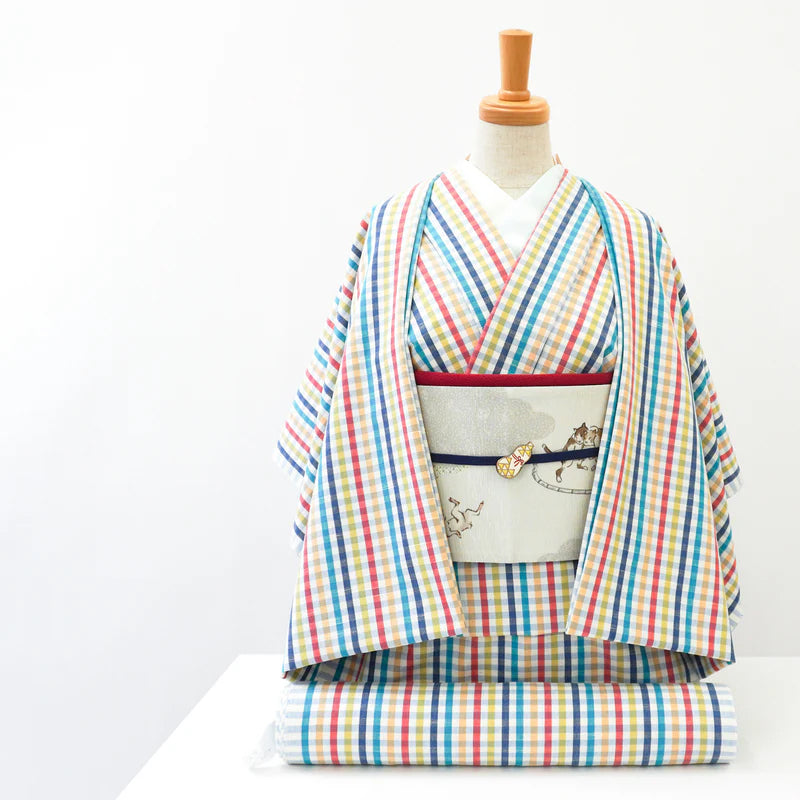 【WA・KKA】 リバーシブル半巾帯 正絹 「ツナ取り」 薄グレー