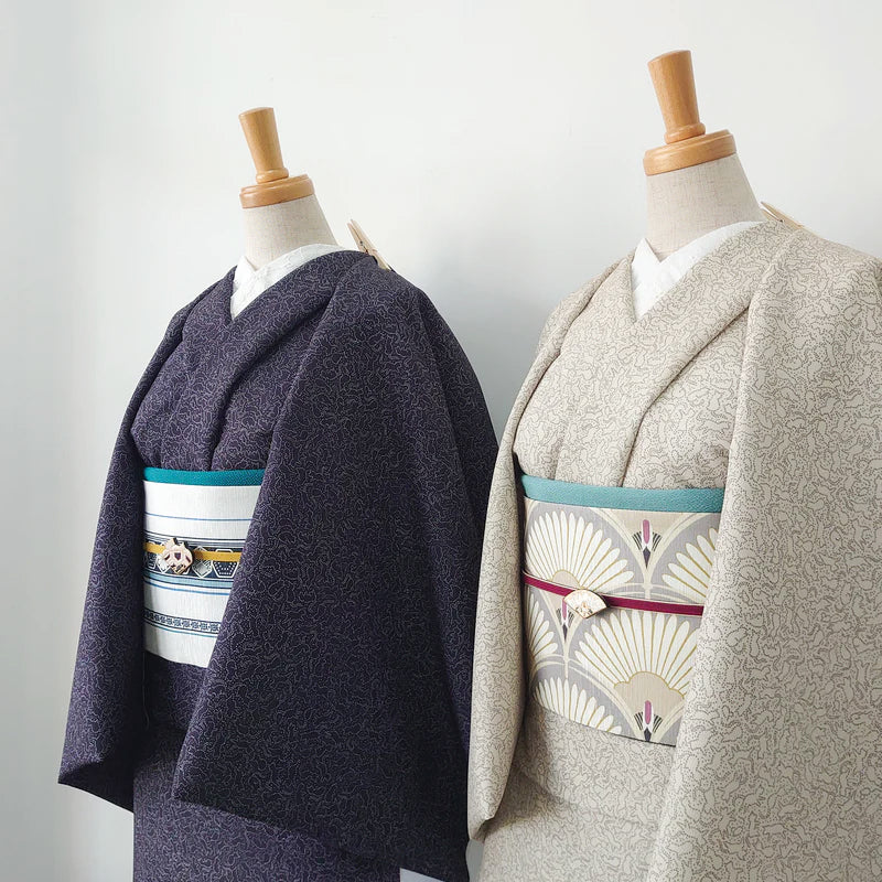 【WA・KKA】 リバーシブル半巾帯 正絹 「鶴青海」 ベージュ