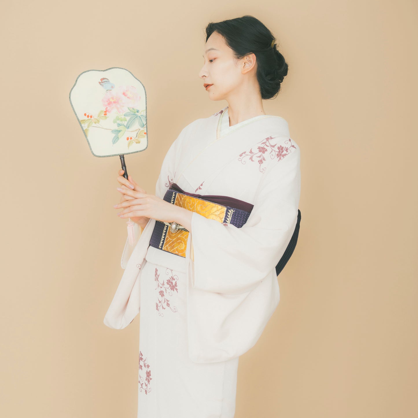 東レシルック 小紋 ~kifkif~「牡丹唐草」 灰梅 【袷・単衣用】