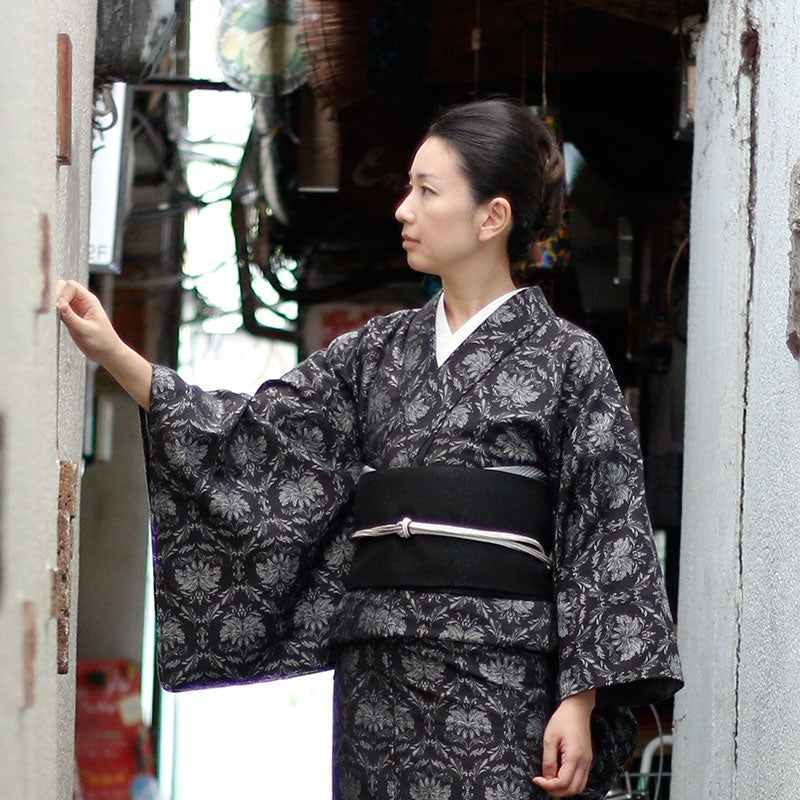 【Kimono-Factory-nono】正絹八寸名古屋帯 仕立て上がり「crack」艶黒