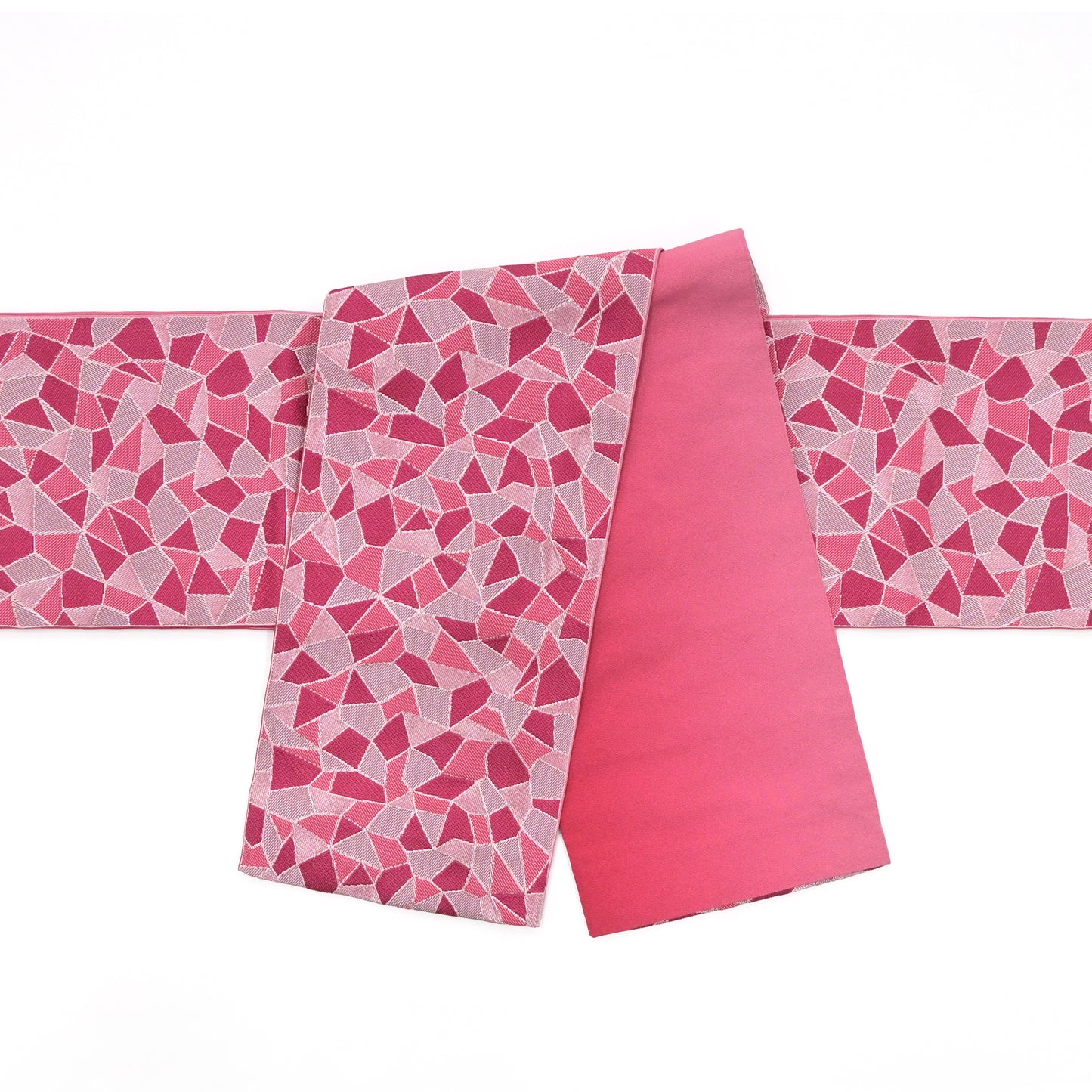 半巾帯(小袋帯) モザイクタイル 躑躅色(つつじいろ) カジュアル