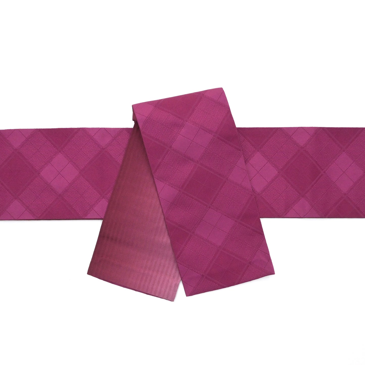 半巾帯(小袋帯) スクエアチェック 牡丹色 カジュアル