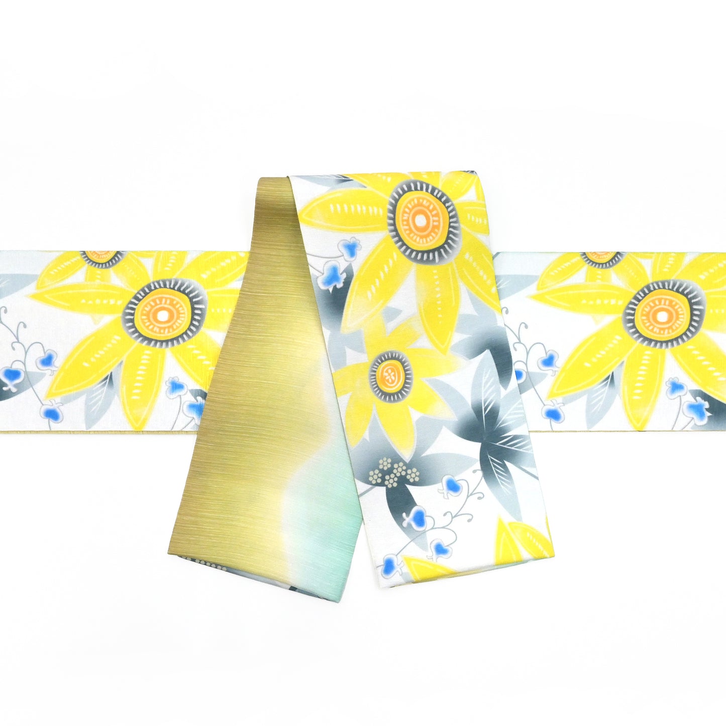 カジュアル半巾帯 ビタミンフラワー 白地