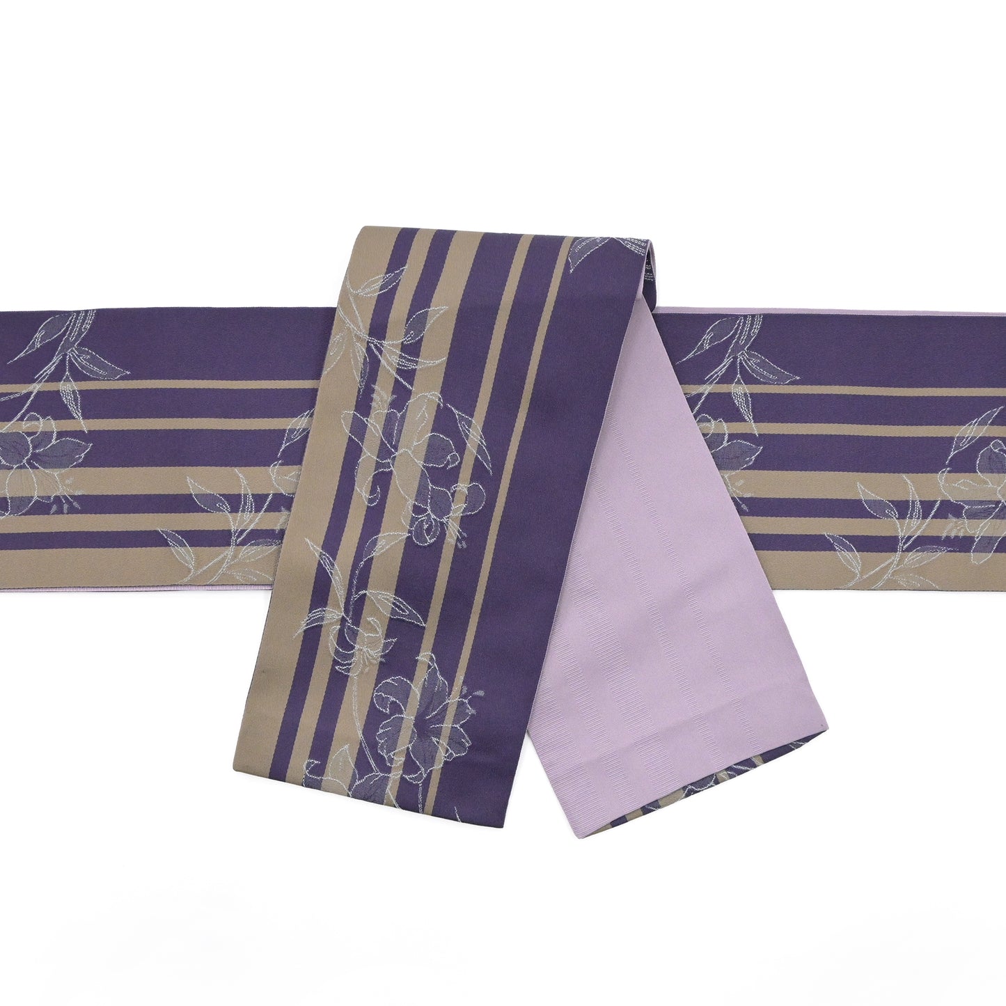 半巾帯(小袋帯) 百合の花 紫色 カジュアル