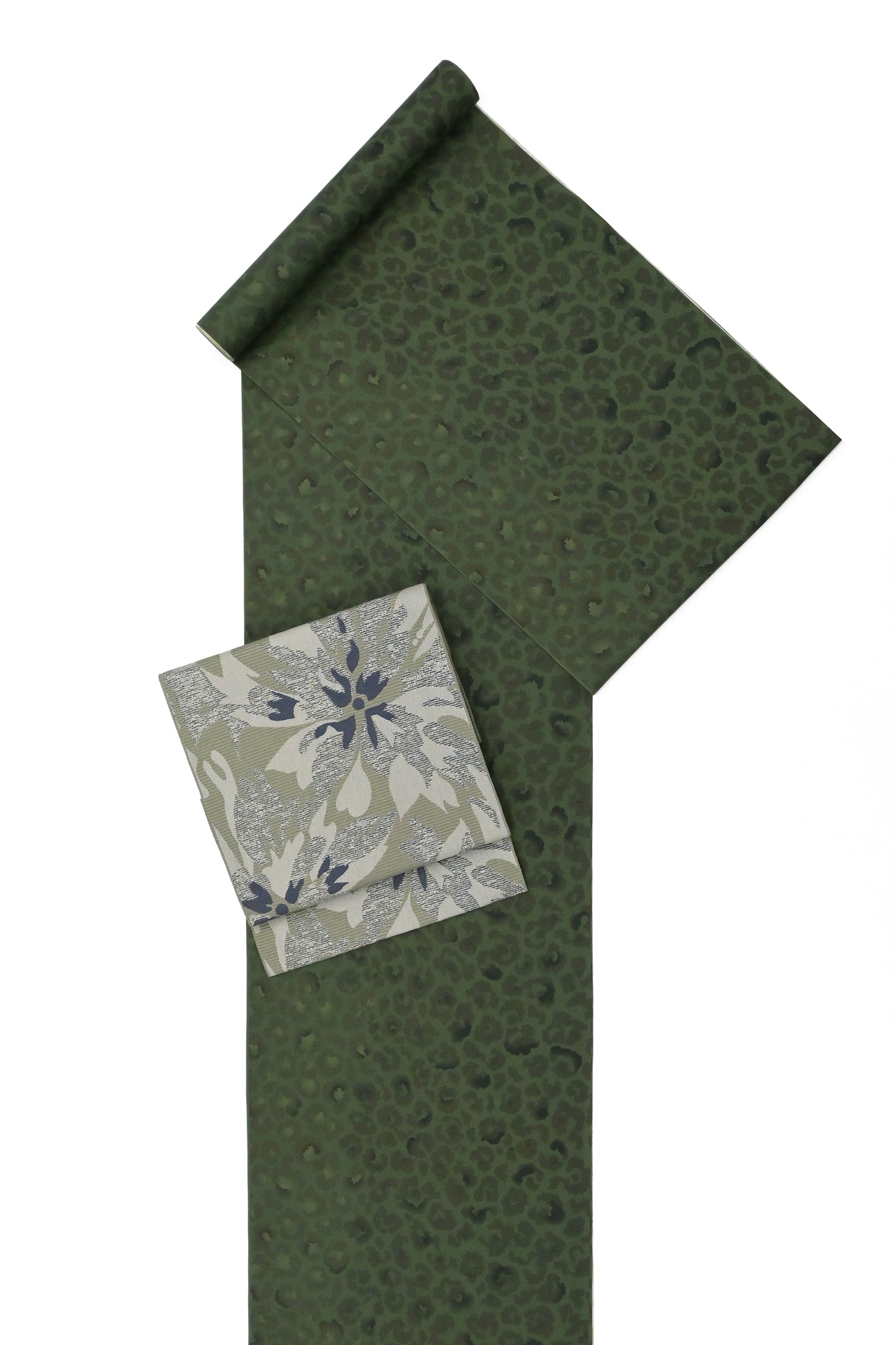 おしゃれ八寸なごや帯 仕立て上がり フラワー 柳茶