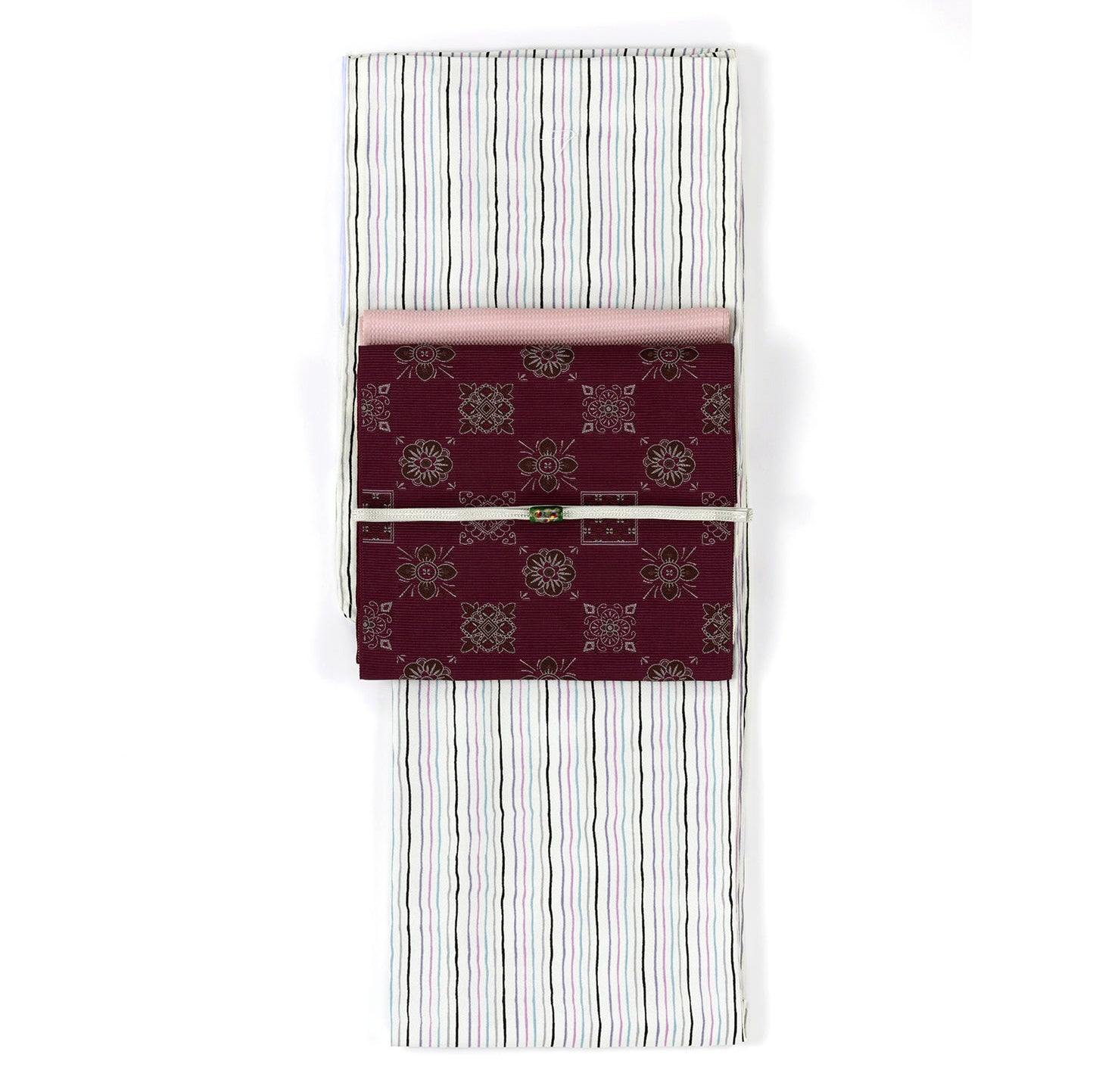 おしゃれ八寸なごや帯 仕立て上がり 花市松 赤紫