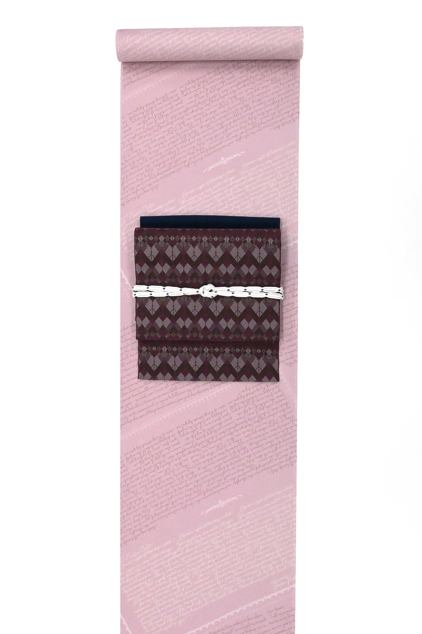 おしゃれ八寸なごや帯 仕立て上がり ジグザグタイル 赤紫