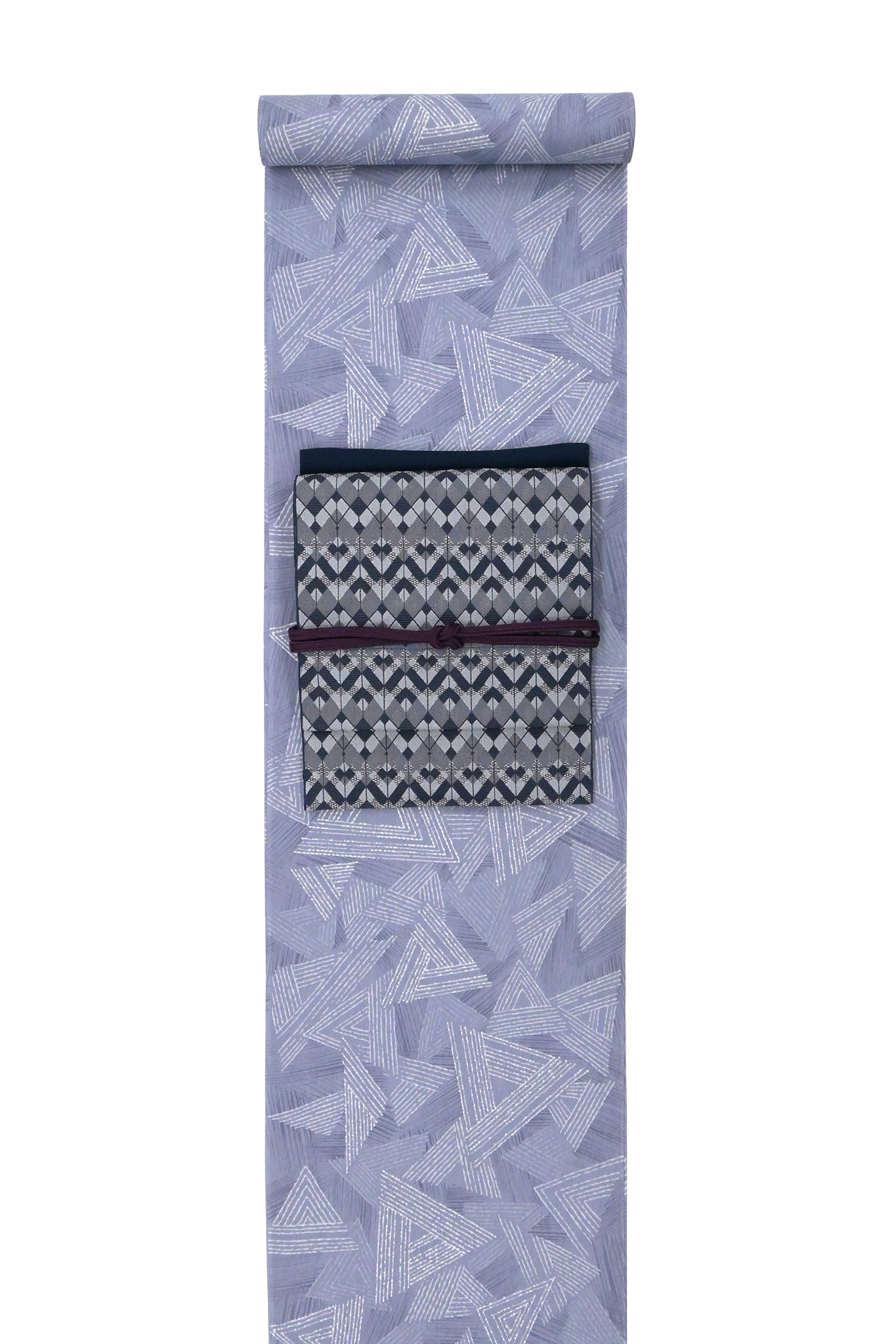 おしゃれ八寸なごや帯 仕立て上がり ジグザグタイル 濃藍色