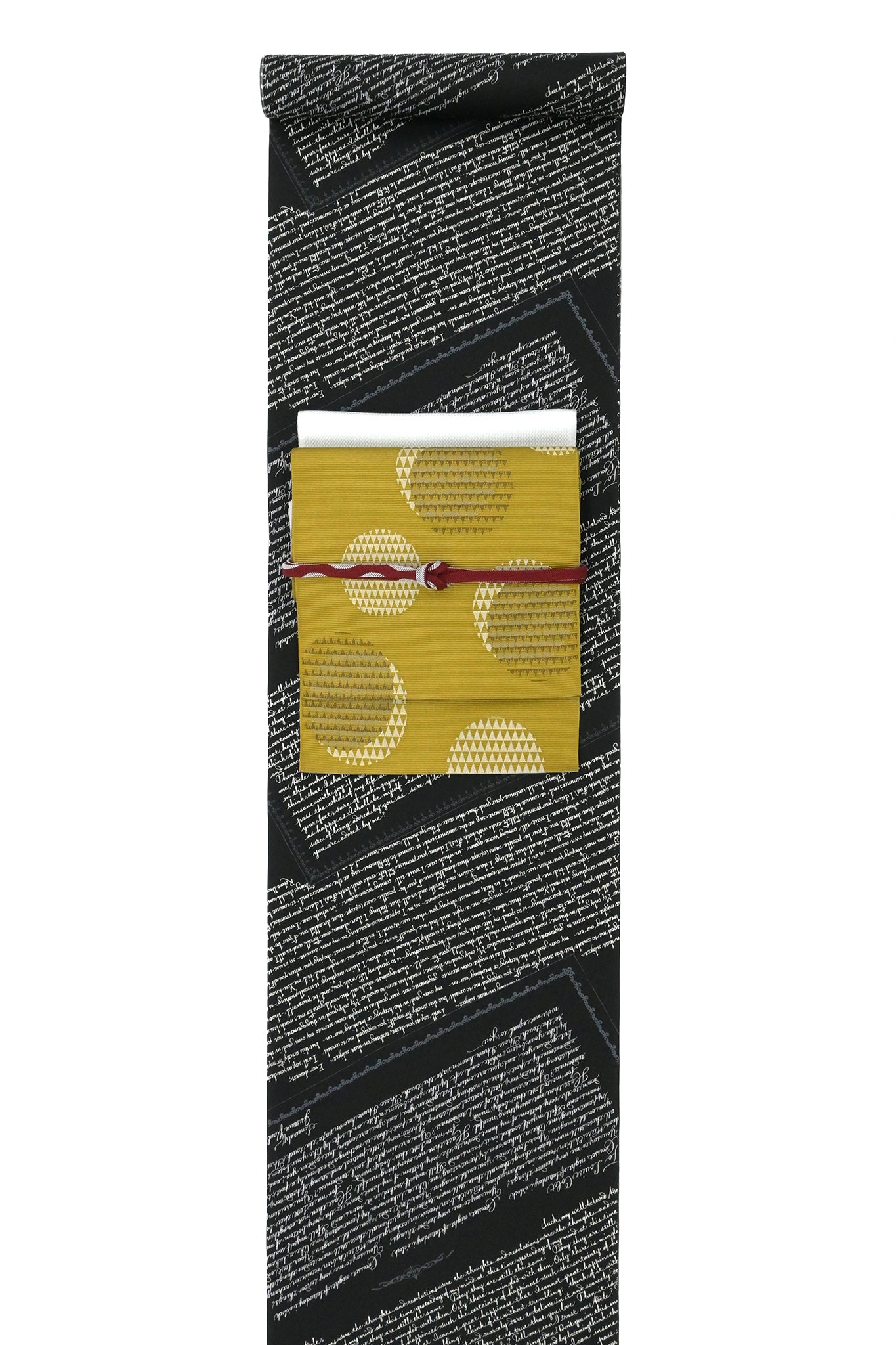 おしゃれ八寸なごや帯 仕立て上がり 丸にウロコ 芥子色