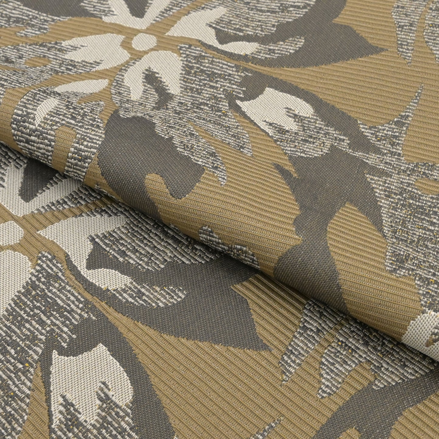 おしゃれ八寸なごや帯 仕立て上がり フラワー 黄橡(きつるばみ)色