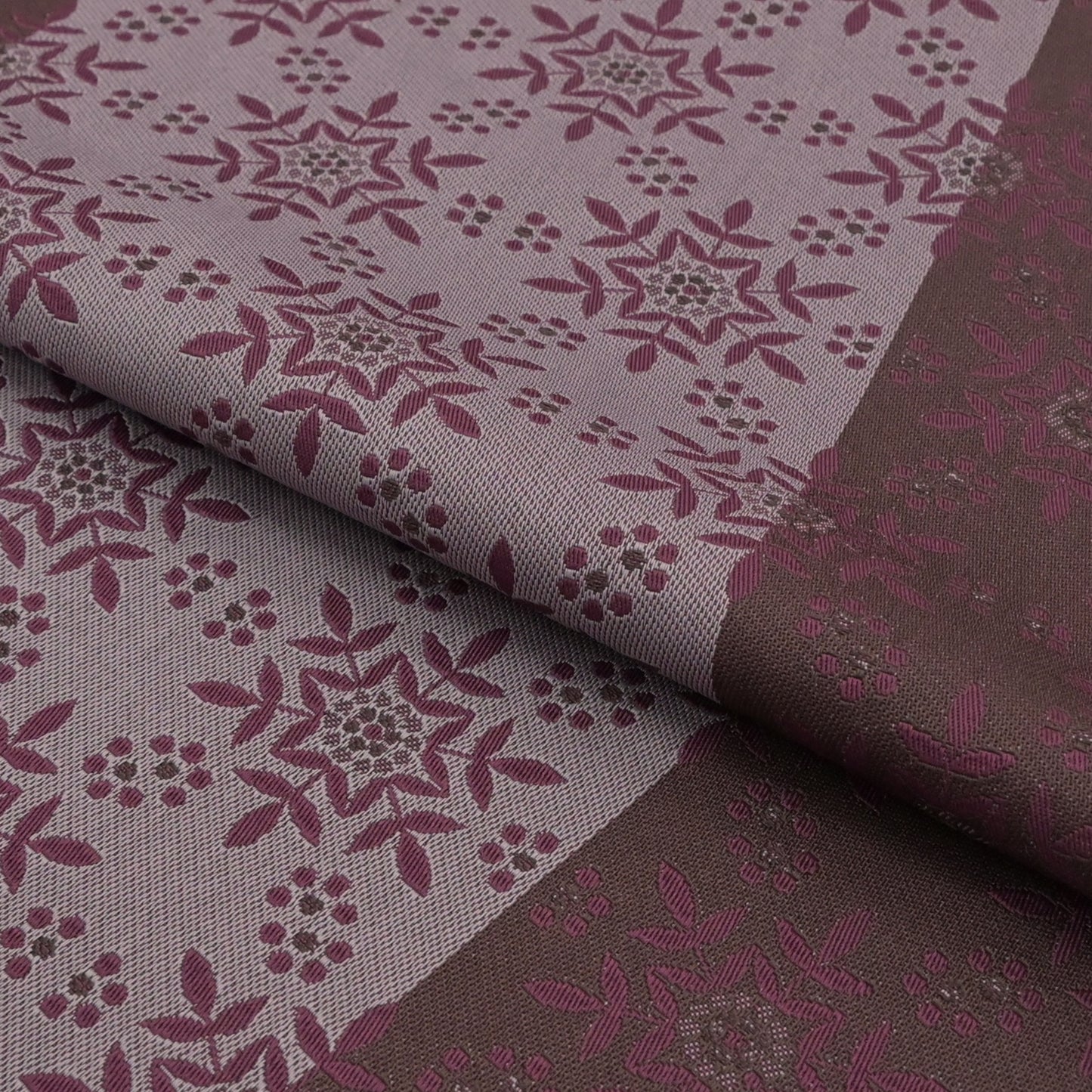 おしゃれ八寸なごや帯 仕立て上がり 南天華紋 赤紫