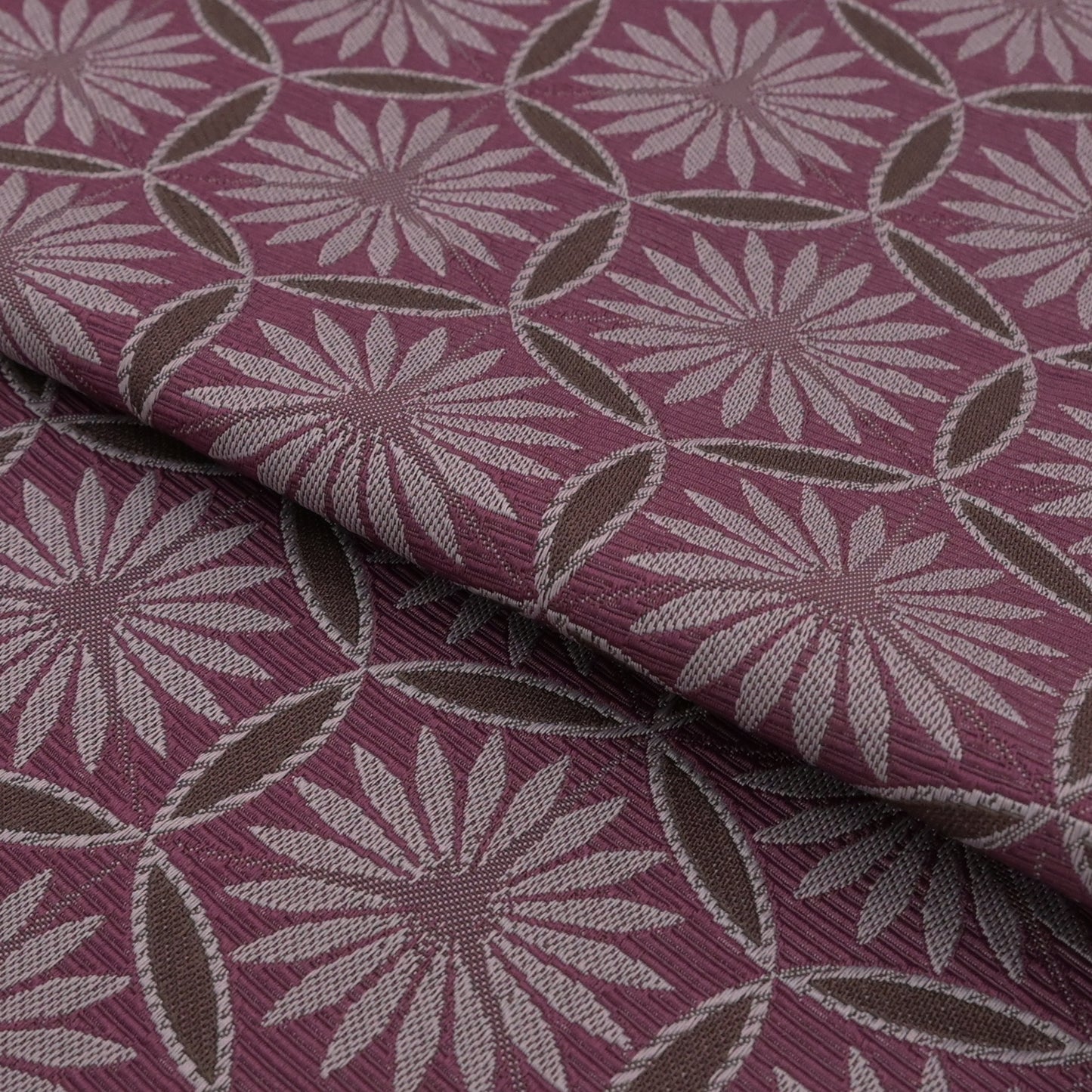 おしゃれ八寸なごや帯 仕立て上がり 七宝花紋 赤紫