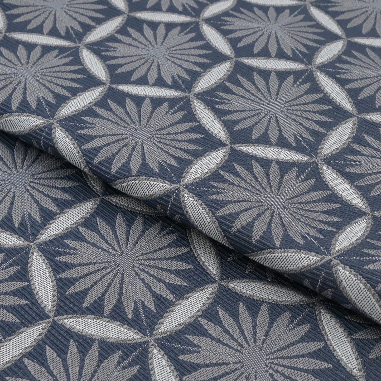 おしゃれ八寸なごや帯 仕立て上がり 七宝花紋 濃藍