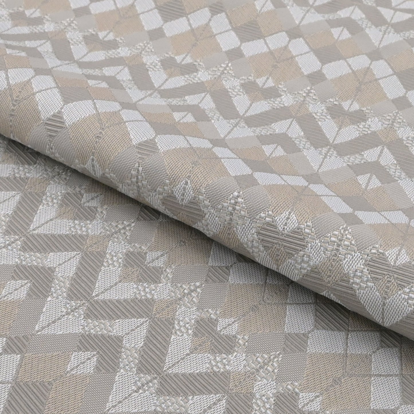 おしゃれ八寸なごや帯 仕立て上がり ジグザグタイル 絹鼠色