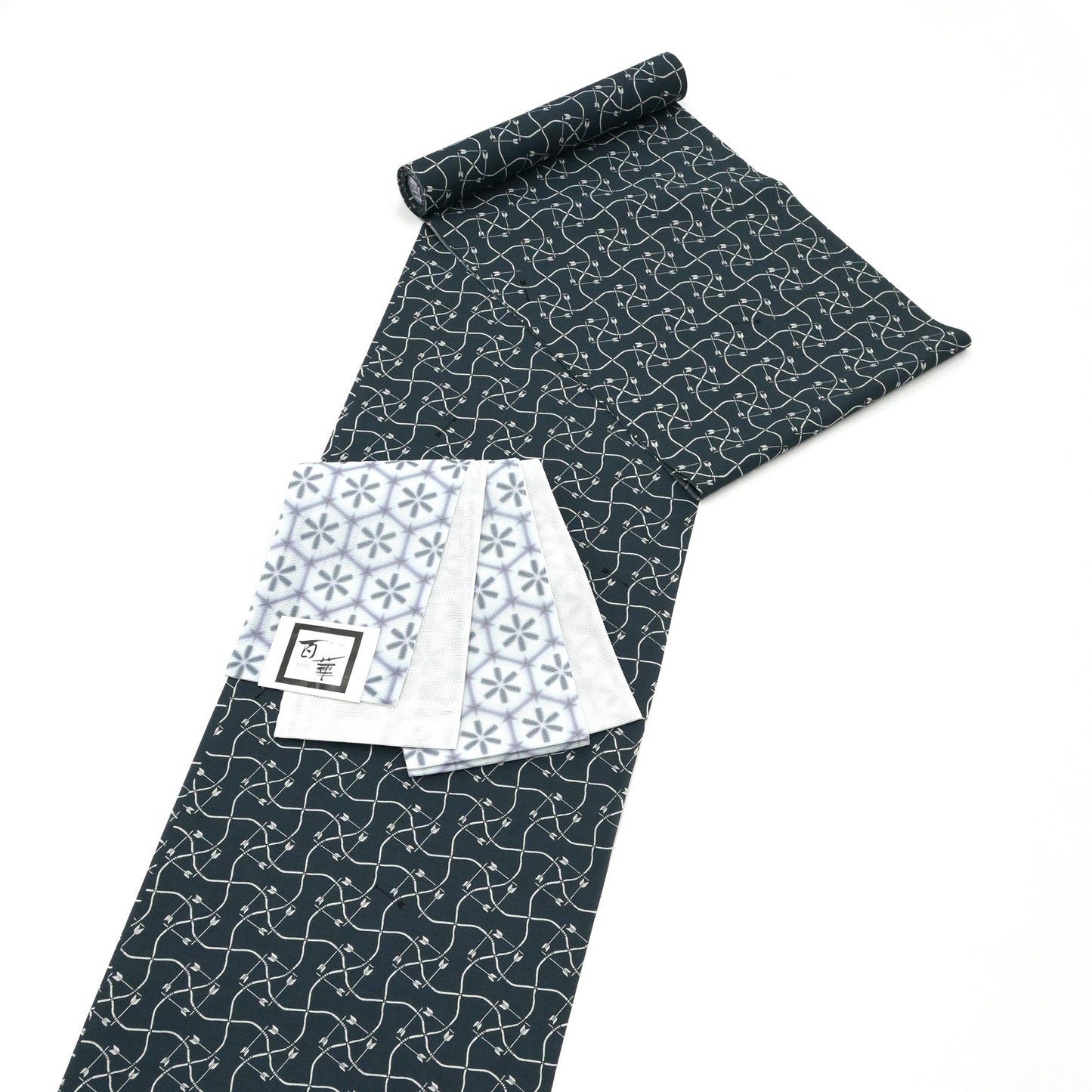 夏半巾帯 花亀甲 グレー 百華-momoka-