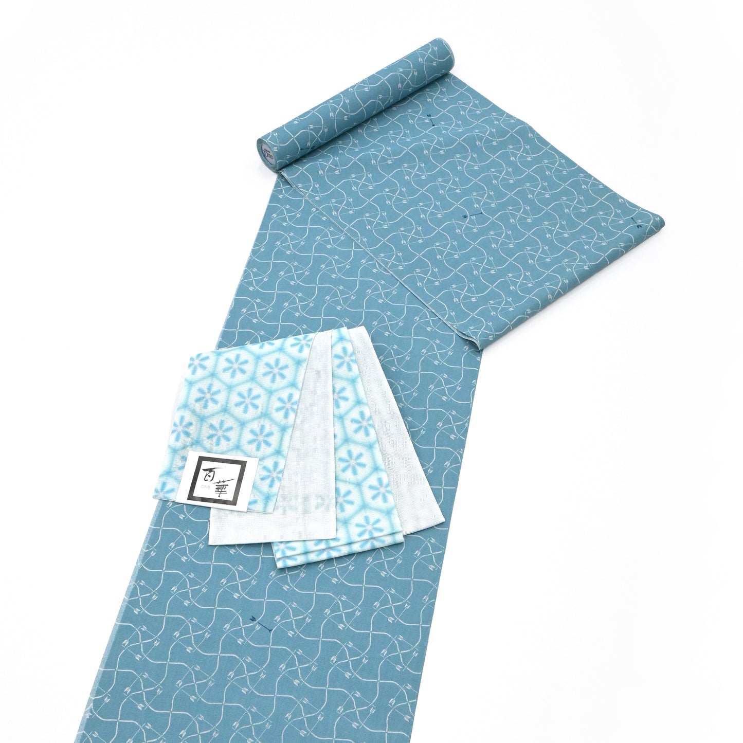 夏半巾帯 花亀甲 ブルー 百華-momoka-