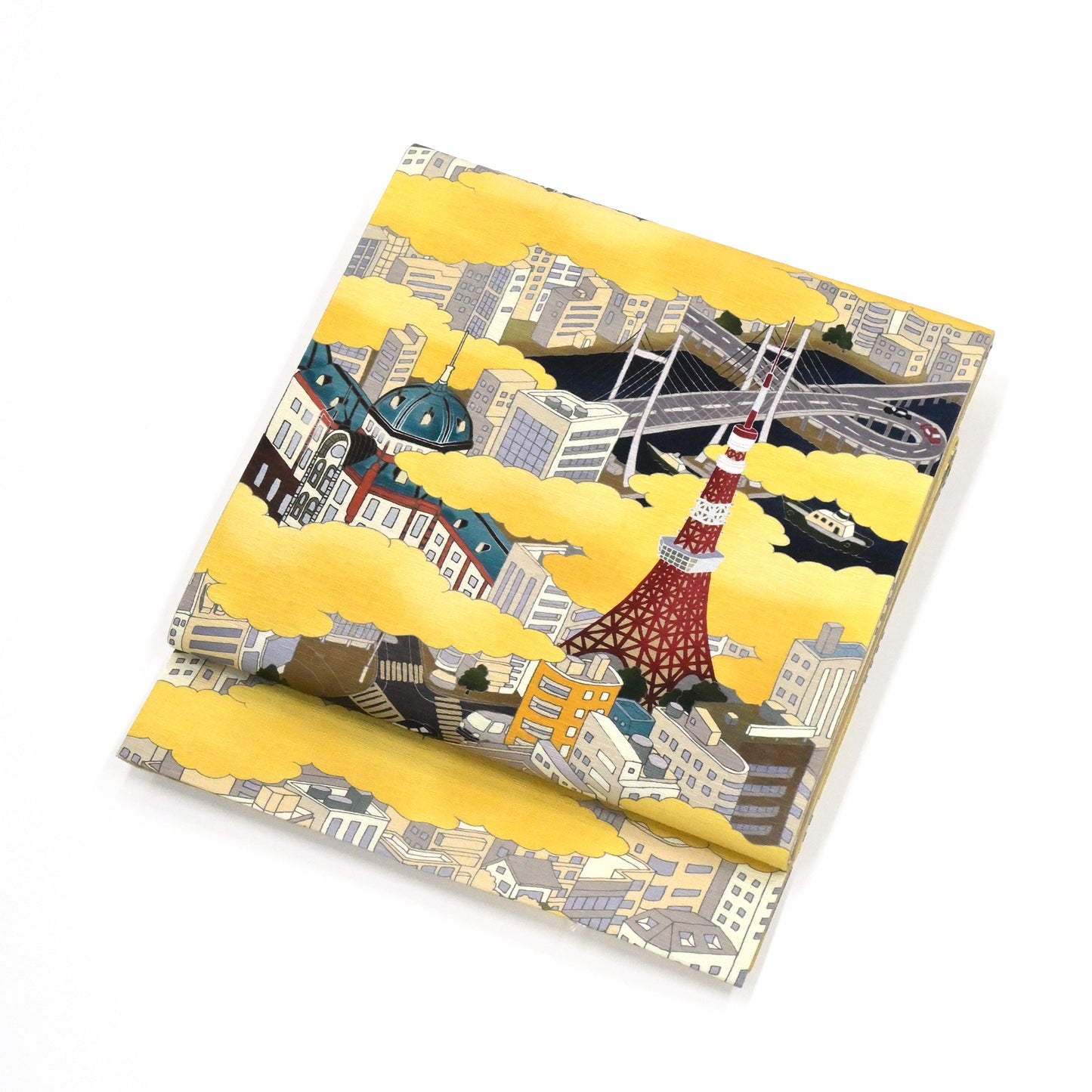 【WA・KKA】 京袋帯 正絹 「東京ドローン」 金雲 仕立て上がり