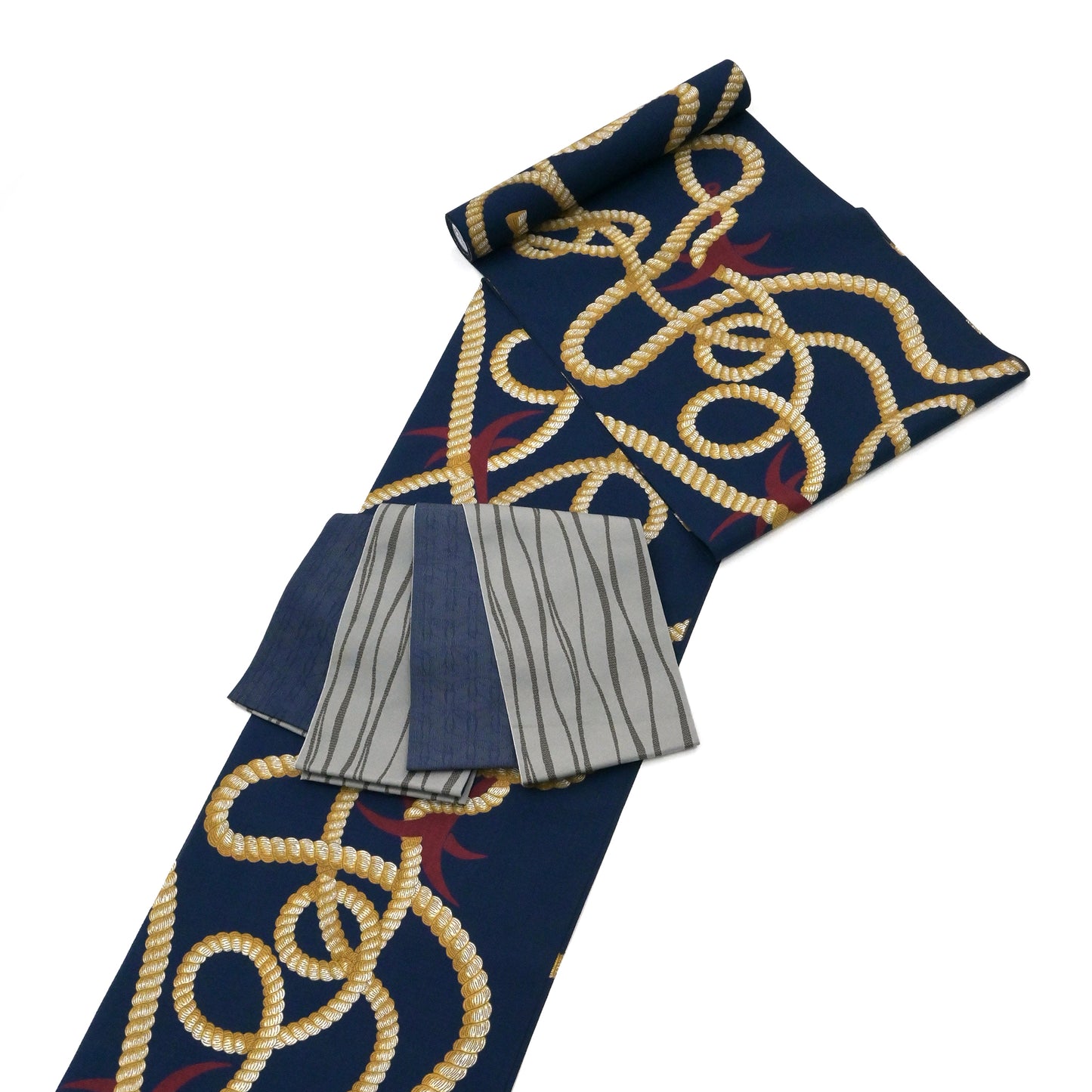 カジュアル半巾帯(小袋帯) ゆらぎ縞 灰色