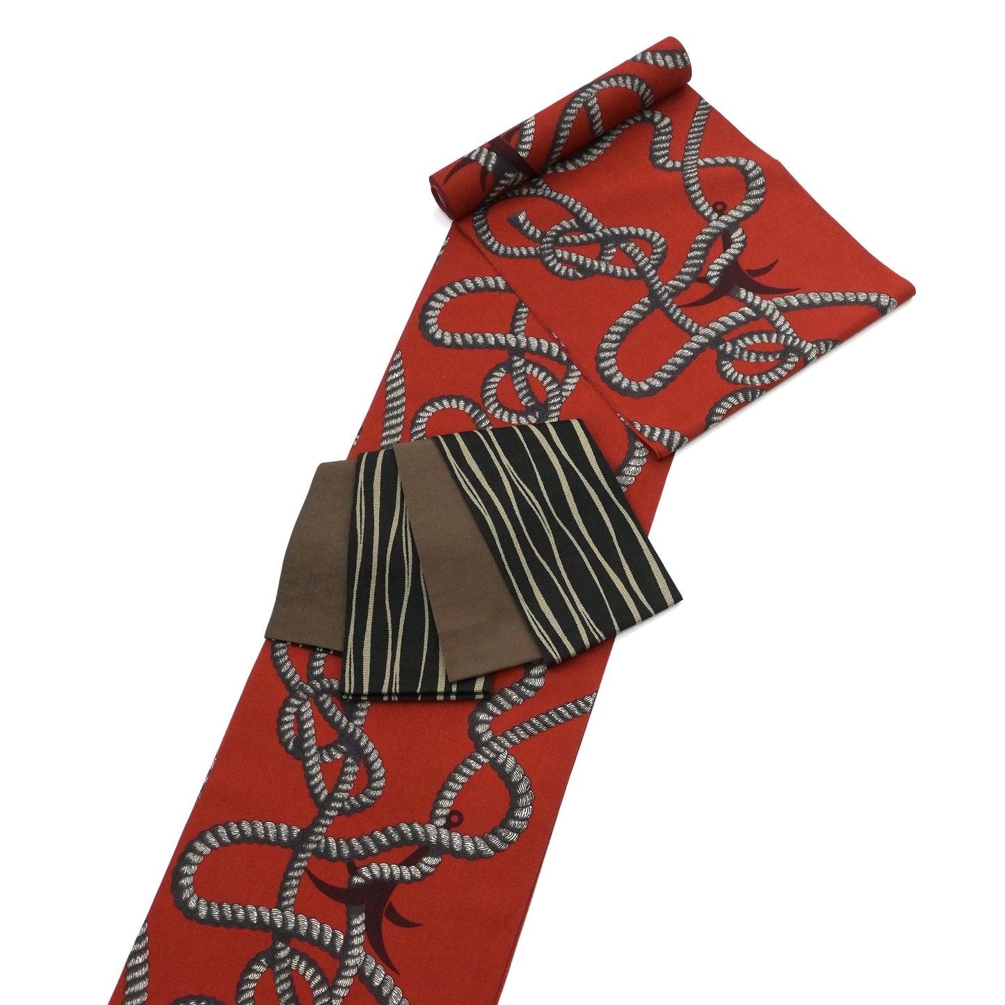 カジュアル半巾帯(小袋帯) ゆらぎ縞 黒