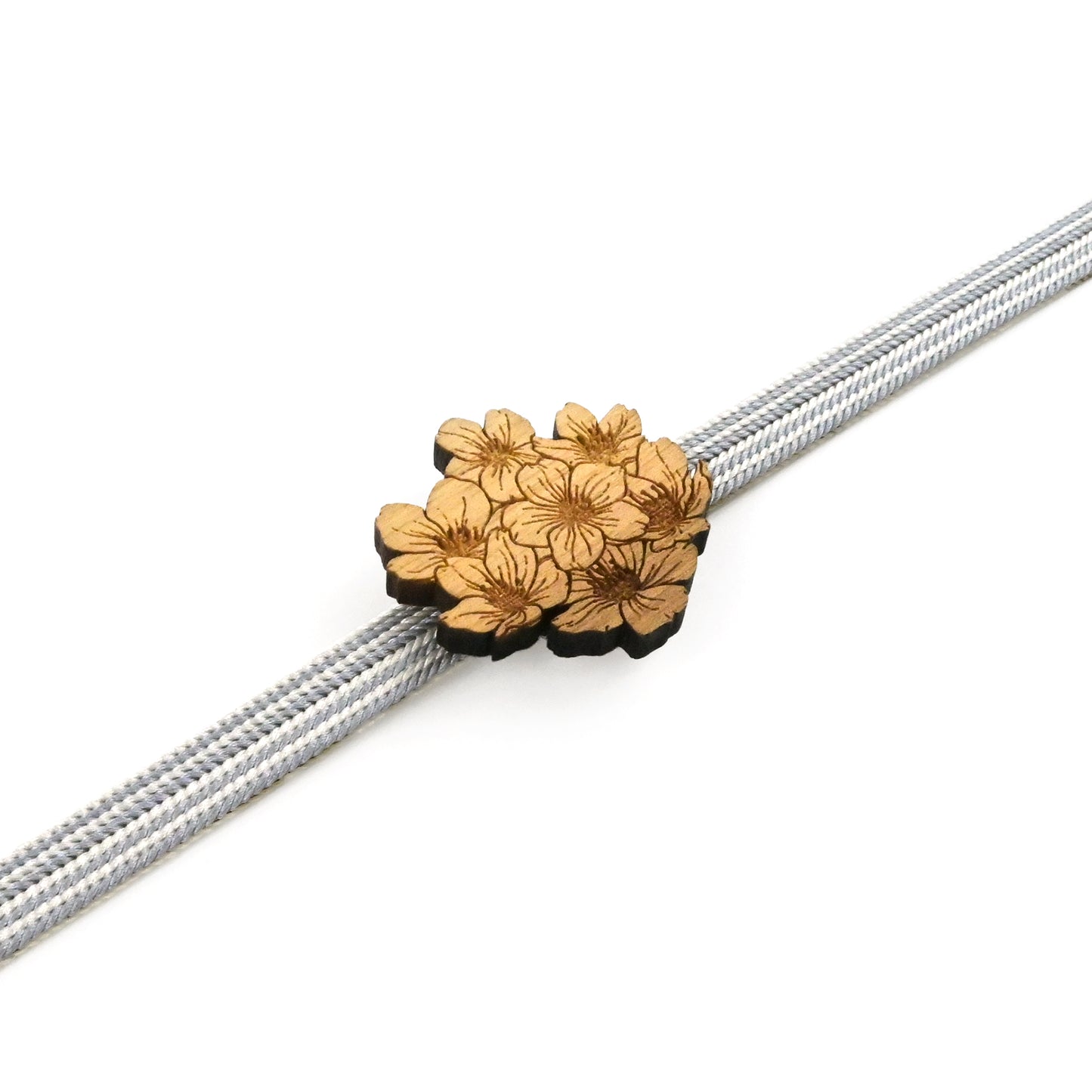 【くるみ細工】木製帯留め -花柄-