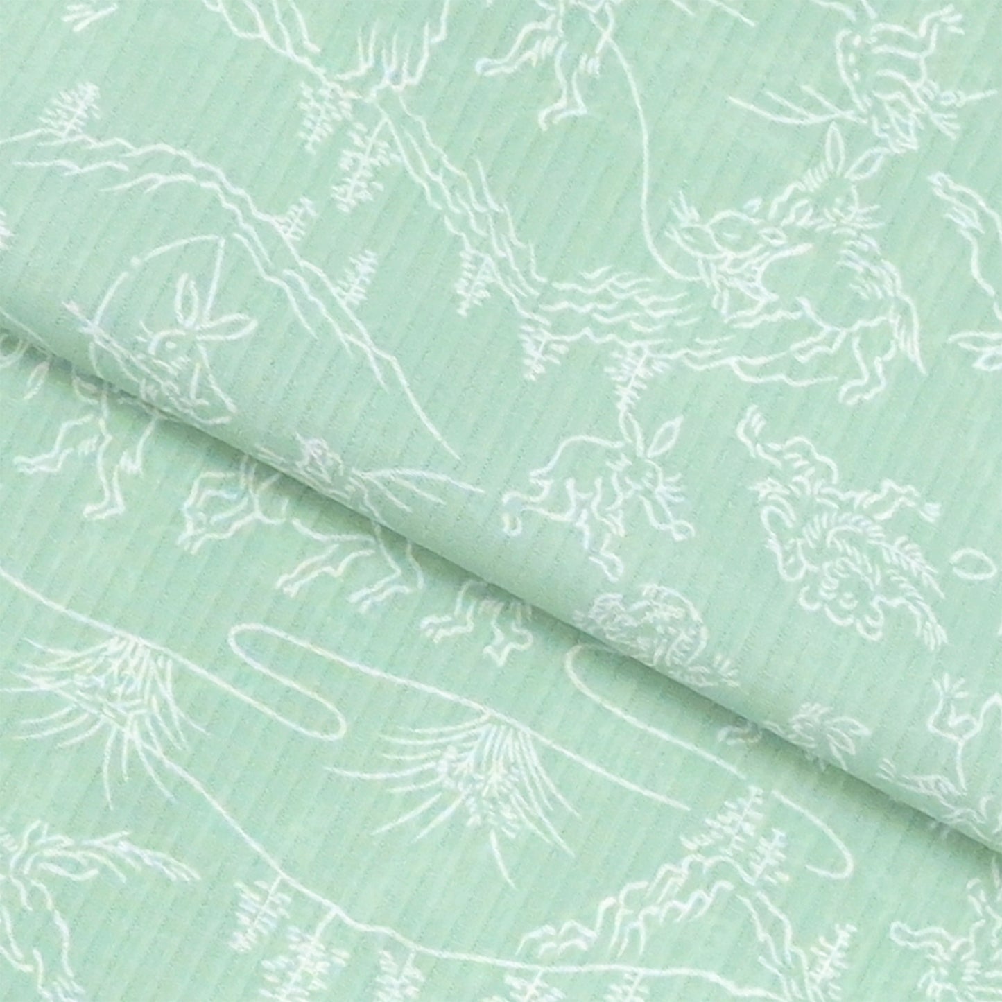 【東レ爽竹】新開発ストレッチ長襦袢 「鳥獣戯画」薄緑　#スリーシーズン