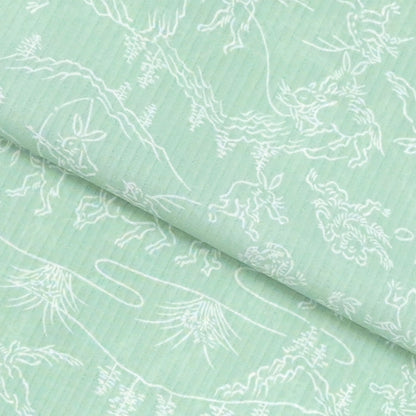 【東レ爽竹】新開発ストレッチ長襦袢 「鳥獣戯画」薄緑　#スリーシーズン