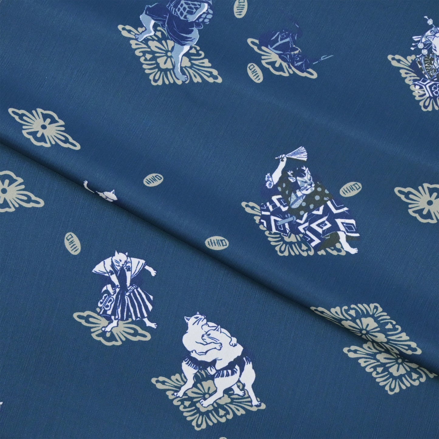 【撫松庵】楊柳洗える長襦袢 猫歌舞伎 藍