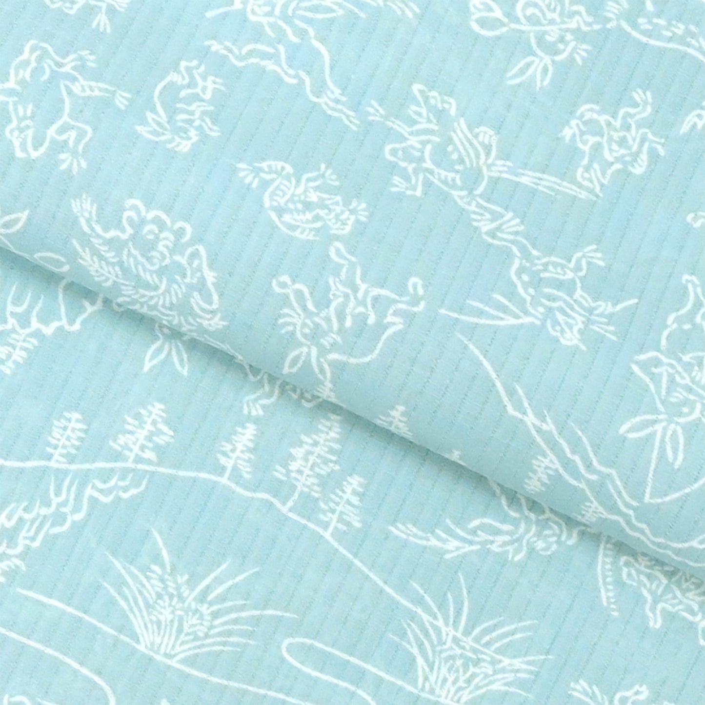 【東レ爽竹】新開発ストレッチ長襦袢 「鳥獣戯画」空色鼠　#スリーシーズン