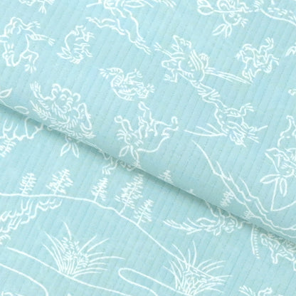 【東レ爽竹】新開発ストレッチ長襦袢 「鳥獣戯画」空色鼠　#スリーシーズン