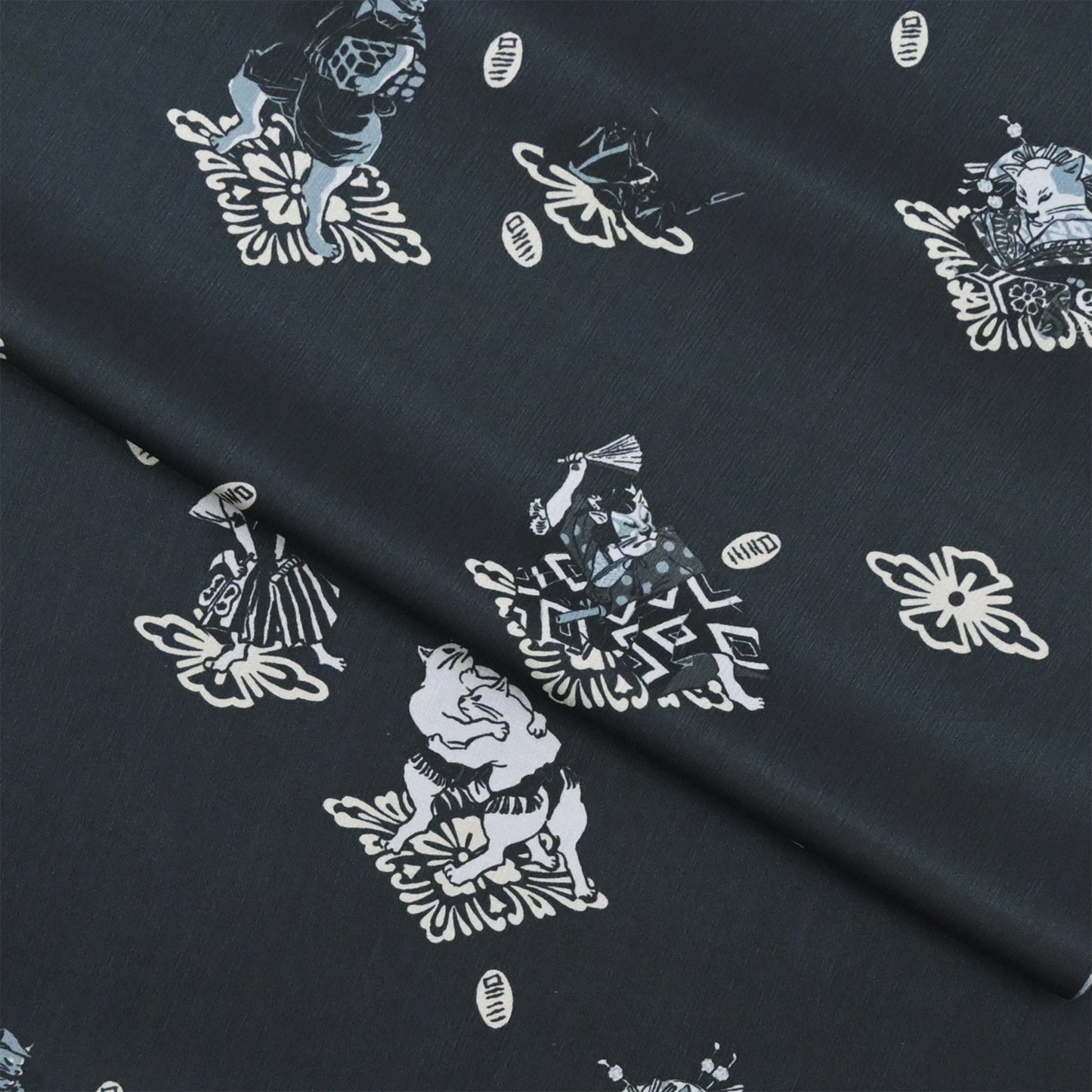 【撫松庵】楊柳洗える長襦袢 猫歌舞伎 黒