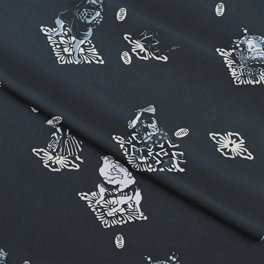 【撫松庵】楊柳洗える長襦袢 猫歌舞伎 黒