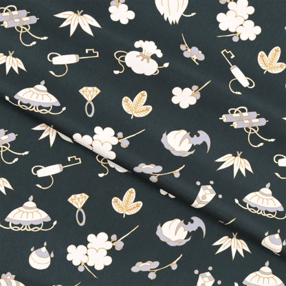 【撫松庵】楊柳洗える長襦袢「宝尽くし今様」黒