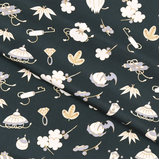 【撫松庵】楊柳洗える長襦袢「宝尽くし今様」黒