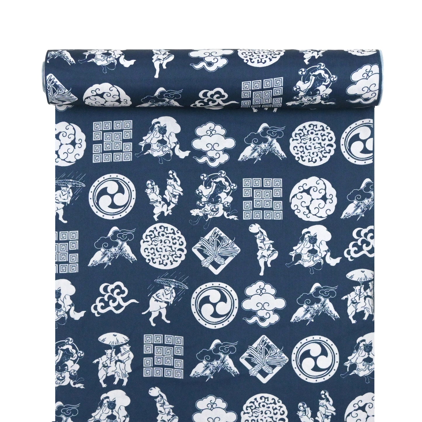 【撫松庵】楊柳洗える長襦袢 風神雷神猫Ⅱ 紺