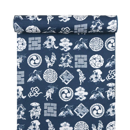【撫松庵】楊柳洗える長襦袢 風神雷神猫Ⅱ 紺