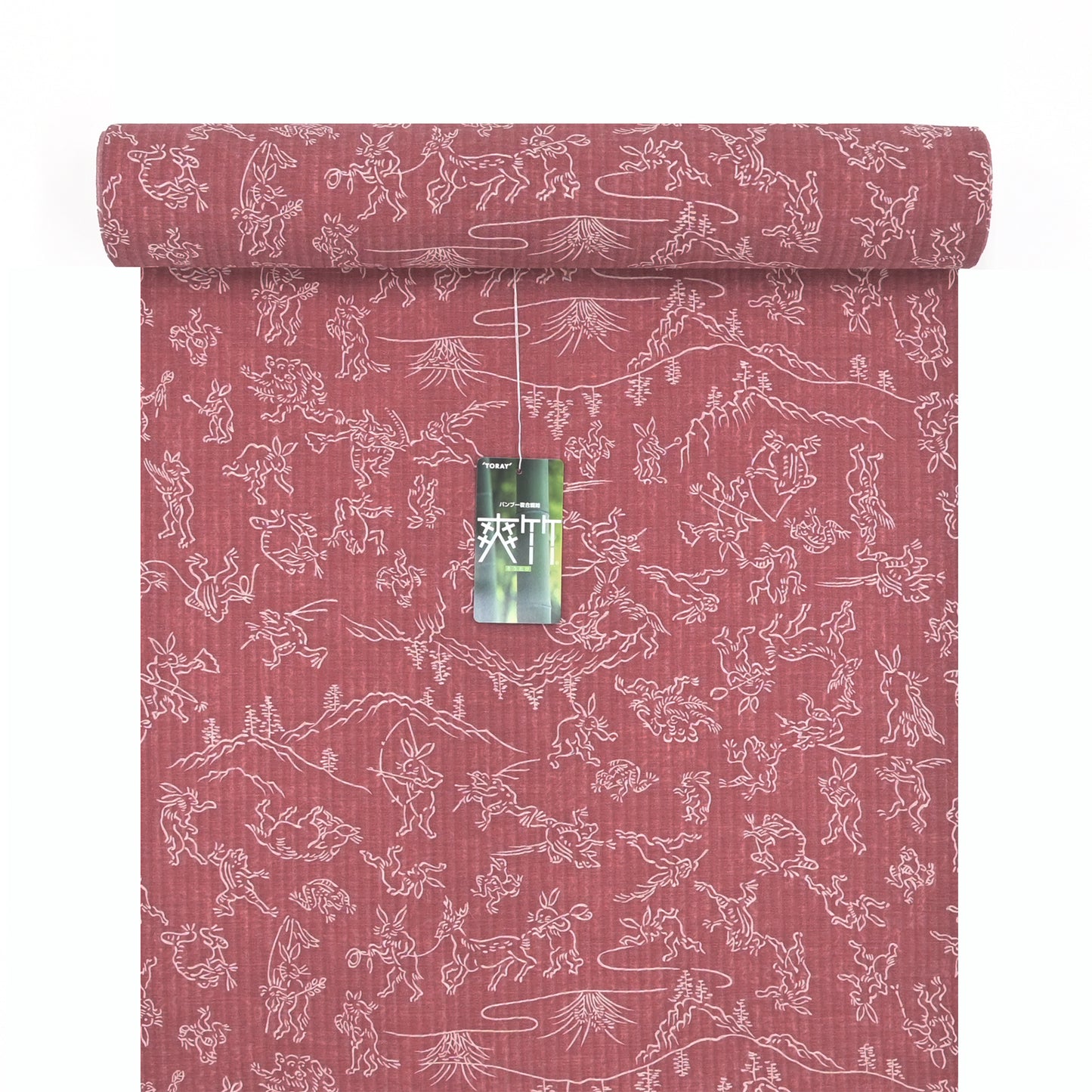 【東レ爽竹】スリーシーズン 長襦袢　「鳥獣戯画」　エンジ