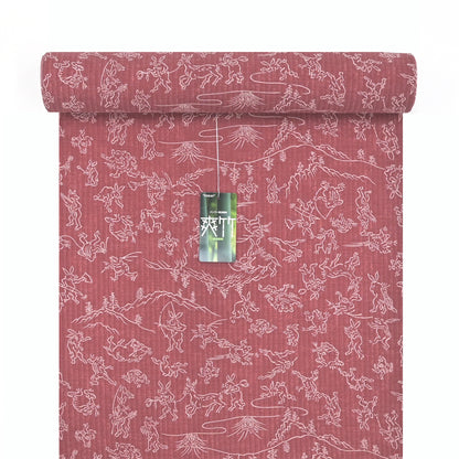 【東レ爽竹】スリーシーズン 長襦袢　「鳥獣戯画」　エンジ