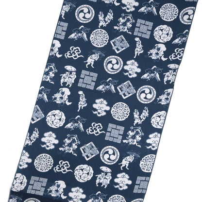 【撫松庵】楊柳洗える長襦袢 風神雷神猫Ⅱ 紺