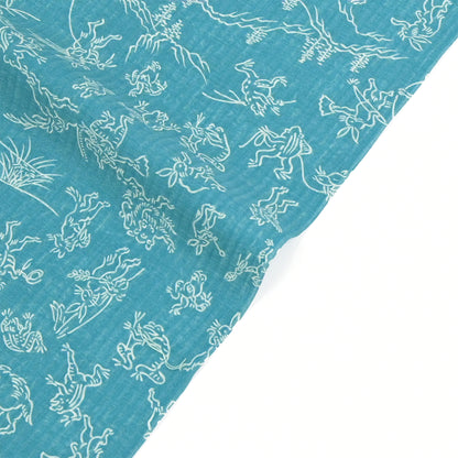 【東レ爽竹】スリーシーズン 長襦袢　「鳥獣戯画」　ブルー