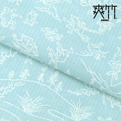 【東レ爽竹】新開発ストレッチ長襦袢 「鳥獣戯画」空色鼠　#スリーシーズン