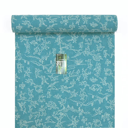 【東レ爽竹】スリーシーズン 長襦袢　「鳥獣戯画」　ブルー