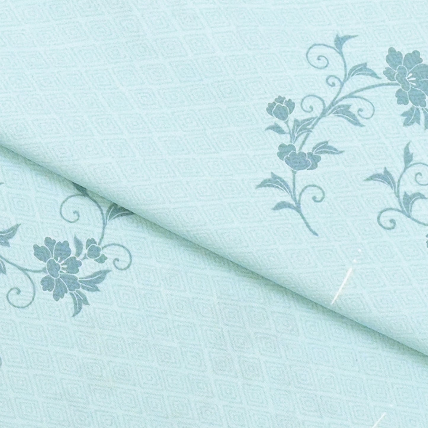 東レシルック 小紋 ～kifkif～「牡丹唐草」 秘色色 【袷・単衣用】