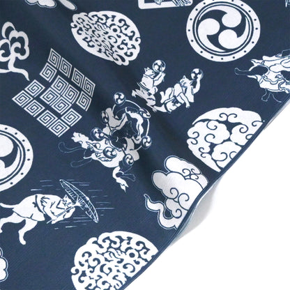 【撫松庵】楊柳洗える長襦袢 風神雷神猫Ⅱ 紺