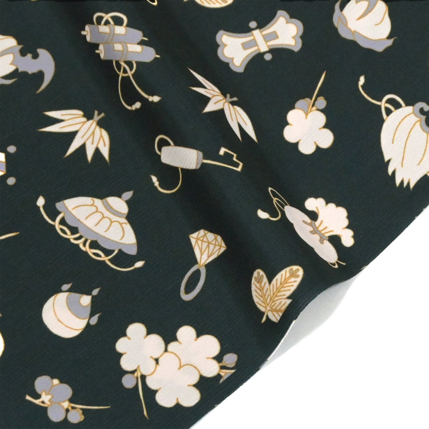 【撫松庵】楊柳洗える長襦袢「宝尽くし今様」黒